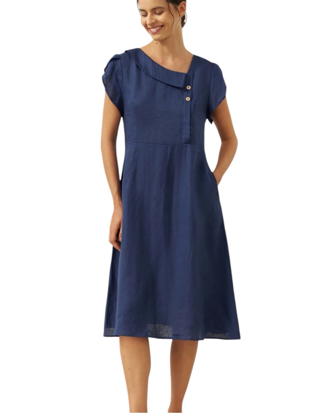 NEW Lintico Crescent Collar Flutter Sleeve Mini Dress XL Navy Lagenlook